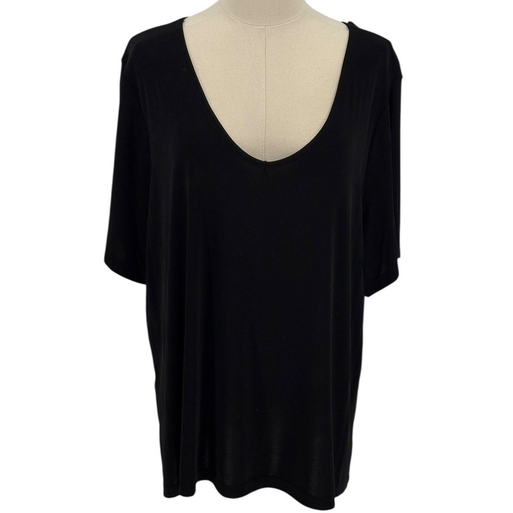 Jaclyn Smith Top Black V-Neck Short Sleeve Relaxed Knit XL